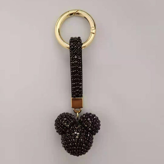 High Quality Strass Rhinestone Mickey Head Keychain Animal Full Crystal Ball Leather Lanyard Key Chain Cute Bag Charms Jewelry