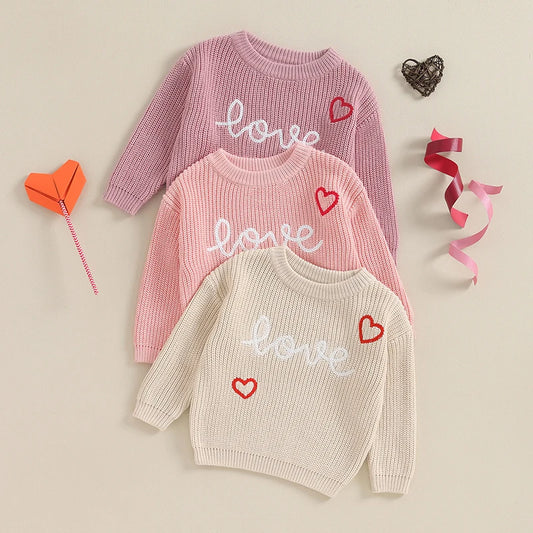 Baby Boys Girls Valentine´s Day Sweater Long Sleeve Letter Heart Knit Clothes Newborn Infant Knitwear Pullover Top Autumn Winter
