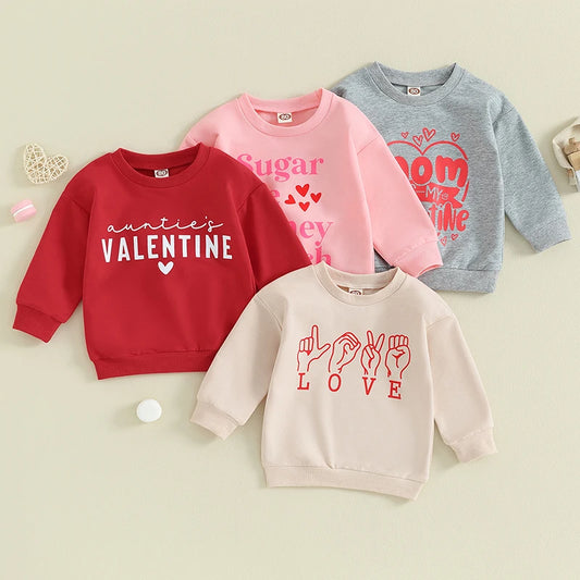 Valentine Day Newborn Baby Boys Girls Sweatshirts Letters Print Long Sleeve Round Neck Tops Pullovers Children Sweatshirts