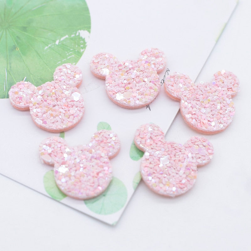 50Pcs 24*20mm Glitter Color Mouse Applique for Handmade Craft Sticker DIY Headwear Hair BB Clip Bow Decor Accessory Patches