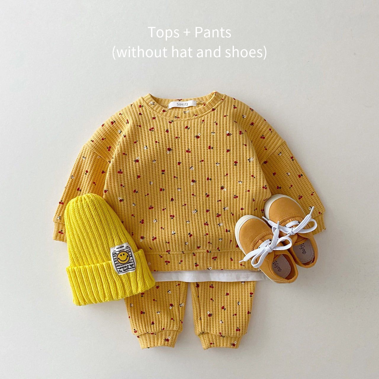 2022 New Toddler Kids Waffle Cotton Clothes Set Many Fruits Print Sweatshirt + Casual Pants 2pcs Boys Suit Baby Girl Outfits