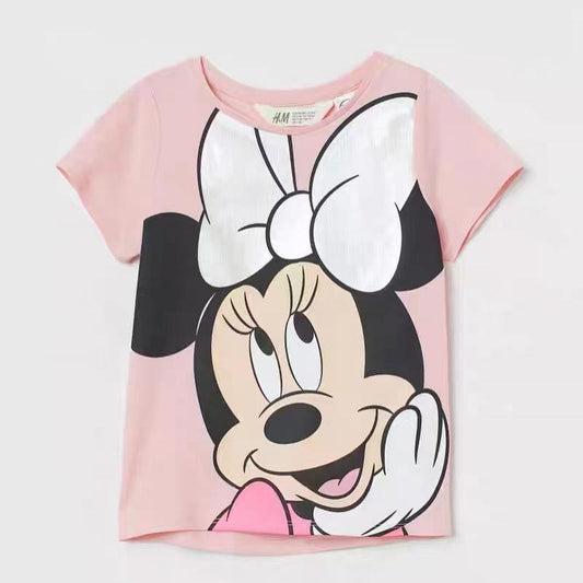 Pink Minnie Mouse Baby Girl T Shirts 2023 Summer Clothing New Fashion Cartoon Tees For Kids Short Sleeved Tshirts Tops Costume