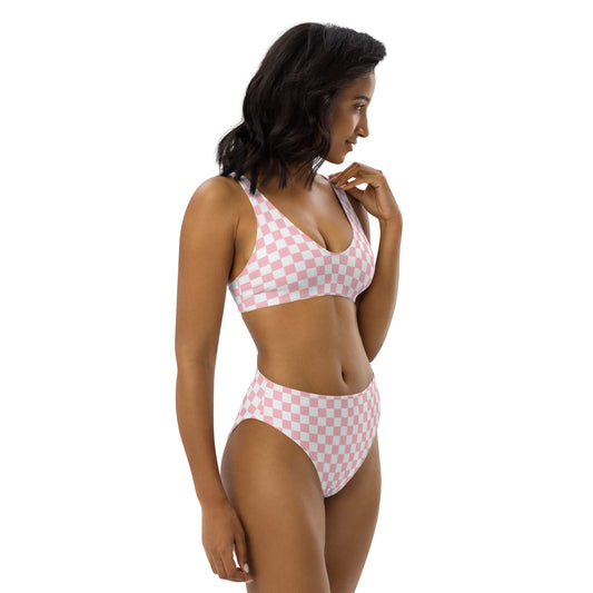 Pink Checkered Recycled high-waisted bikini