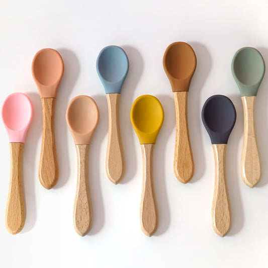 Wooden Handle Silicone Spoon For Baby Spoon