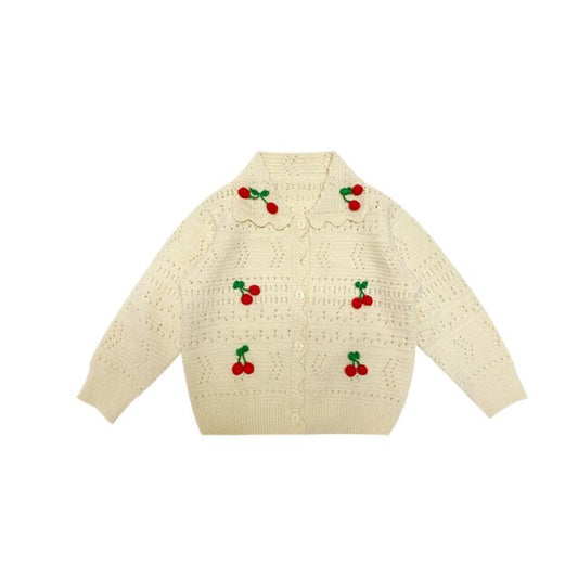 Cherry Cardigan Turn-down Collar Sweater