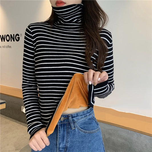 Warm Stripped Thermal Sweater