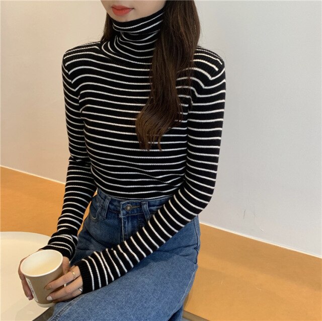 Warm Stripped Thermal Sweater