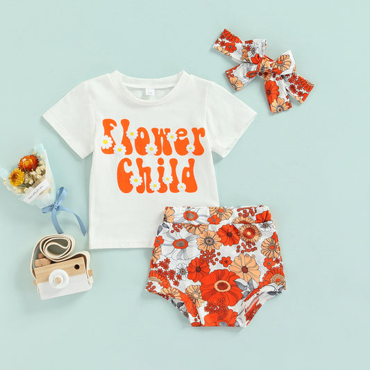 Flower Child 3 Piece Set: Shirts+Shorts Headband