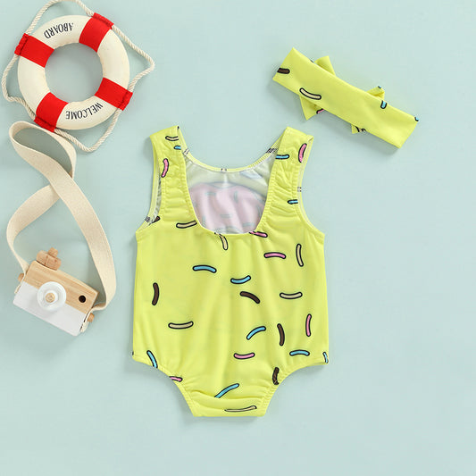 Cute Swimsuit / Headband 2pc Set