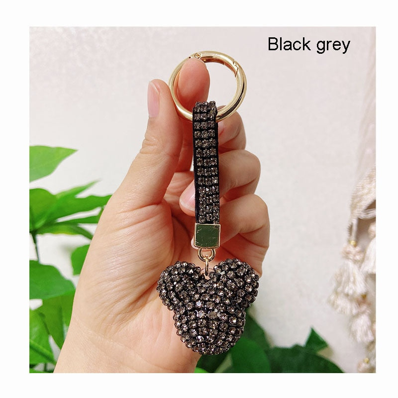 High Quality Strass Rhinestone Mickey Head Keychain Animal Full Crystal Ball Leather Lanyard Key Chain Cute Bag Charms Jewelry