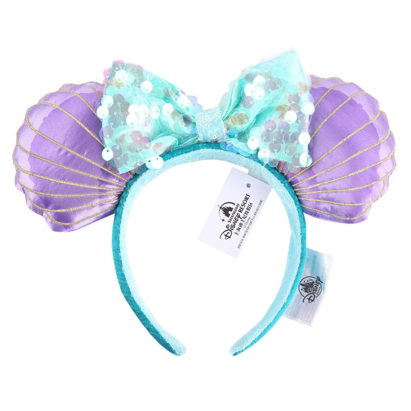 Disney Mickey Ears Ariel Princess Disneyland Beauty Fashion Bowknot Headband Festival Party Decoration Headwear Girl Toy Gift