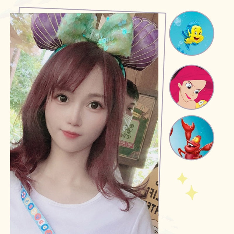 Disney Mickey Ears Ariel Princess Disneyland Beauty Fashion Bowknot Headband Festival Party Decoration Headwear Girl Toy Gift