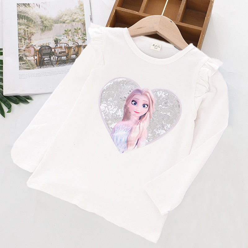 New Tee Shirt Girl Clothing Long Sleeves for Children's T-shirt Girls  Tops Sofia Quality Cotton Frozen Elsa Kids Clothes Ariel