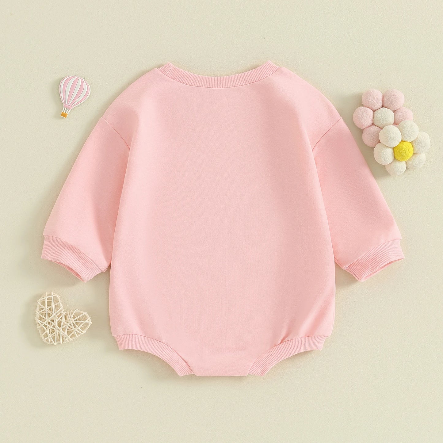 Pudcoco Infant Newborn Baby Girls Boys Valentine Day Romper Long Sleeve Crew Neck Heart Letter Print Sweatshirt Romper 0-24M