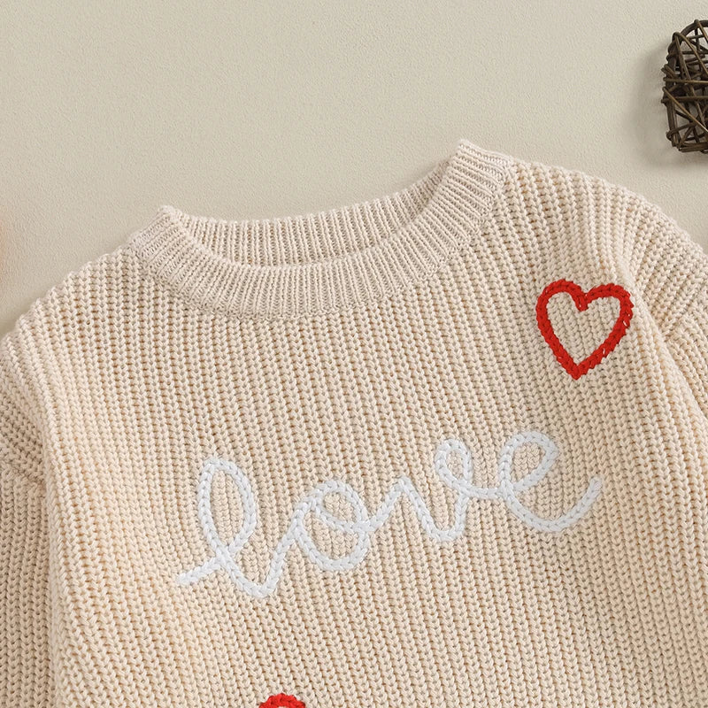 Baby Boys Girls Valentine´s Day Sweater Long Sleeve Letter Heart Knit Clothes Newborn Infant Knitwear Pullover Top Autumn Winter