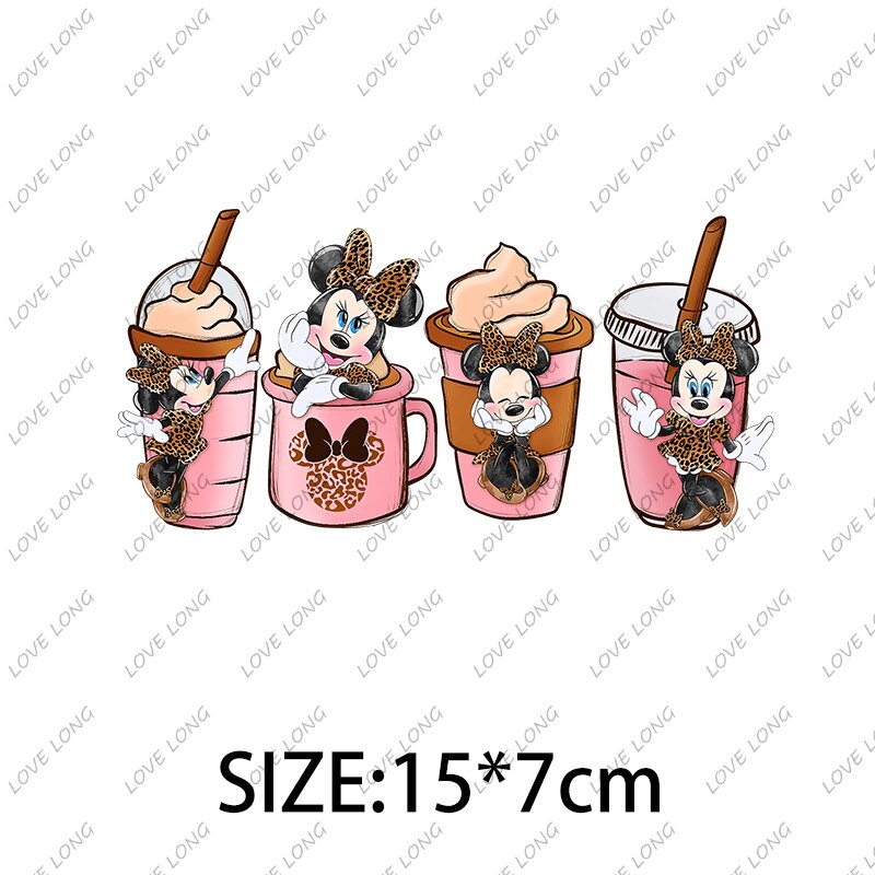 Disney Cartoon Stickers Princess Stitch Mickey Minnie Group Photo Iron on Patches Applique for Cloth Diy Craft