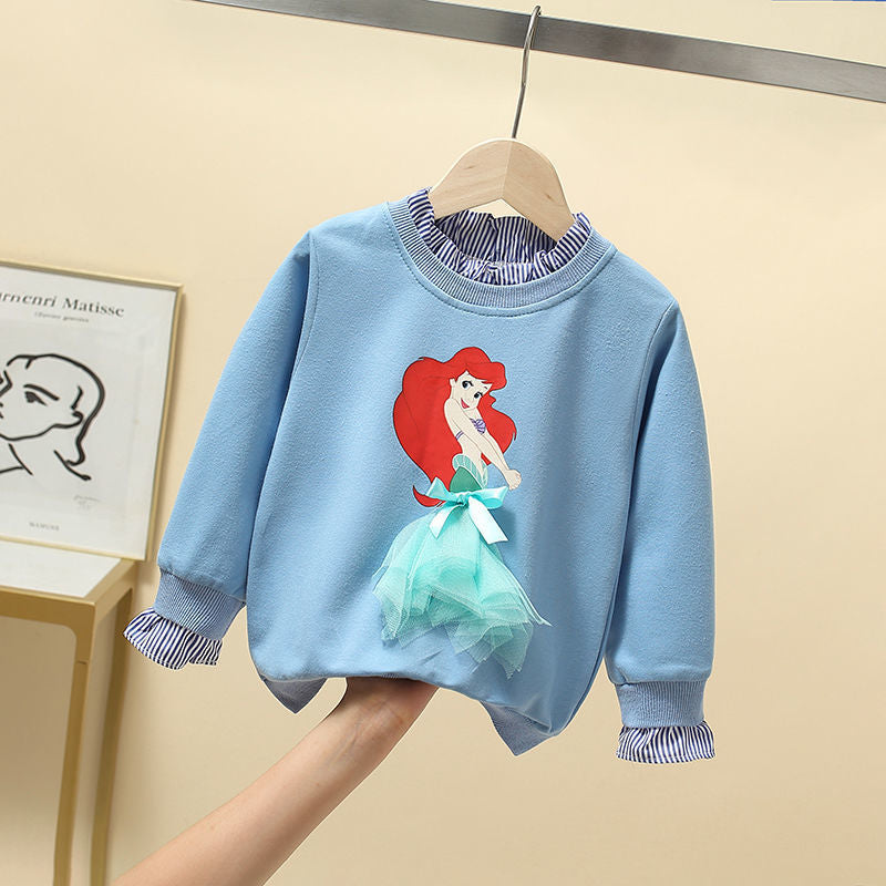 New Tee Shirt Girl Clothing Long Sleeves for Children's T-shirt Girls  Tops Sofia Quality Cotton Frozen Elsa Kids Clothes Ariel