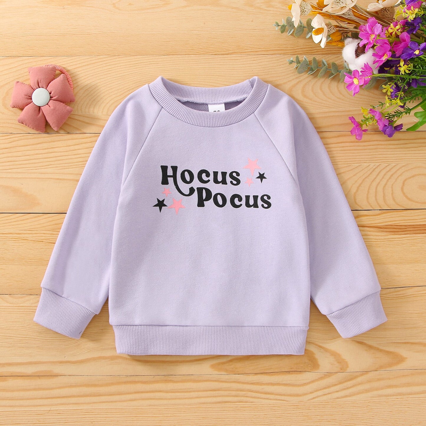 Children Autumn Sweatshirt Letter Star Print Long Sleeve Crew Neck Kid Girl T-shirt Halloween Pullover Tops