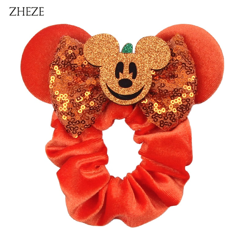 minnie bow ears pumpkin halloween scrunchie