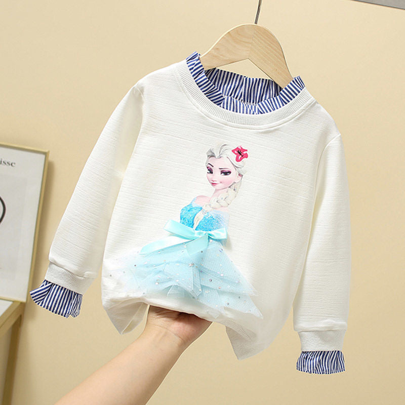 New Tee Shirt Girl Clothing Long Sleeves for Children's T-shirt Girls  Tops Sofia Quality Cotton Frozen Elsa Kids Clothes Ariel