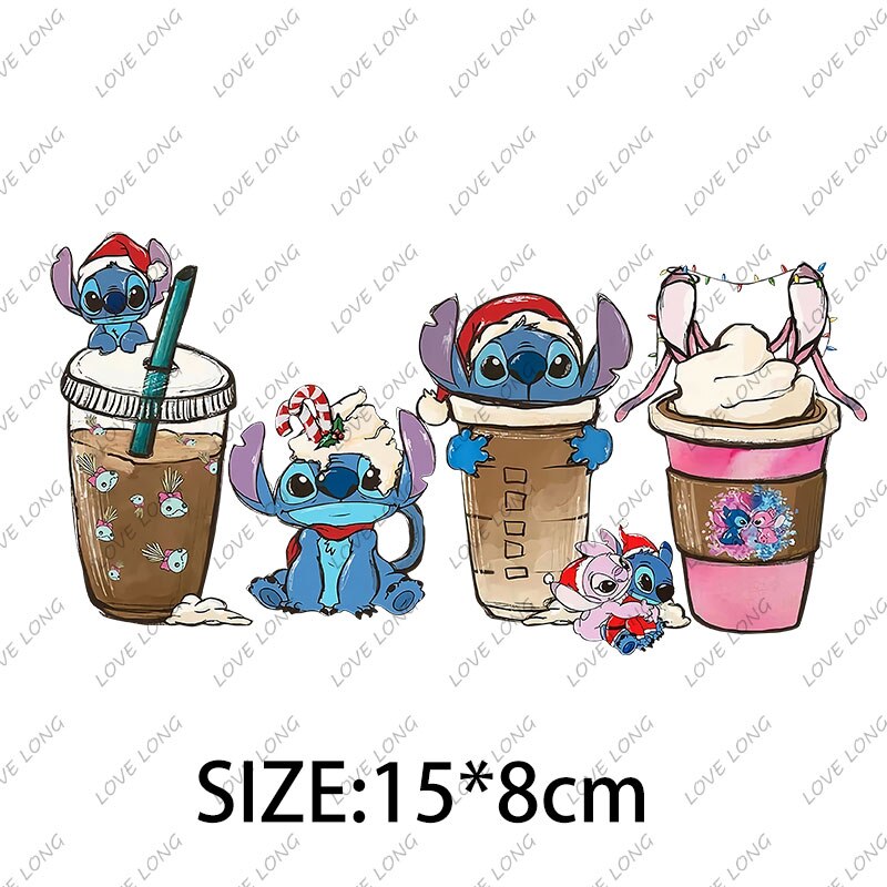 Disney Cartoon Stickers Princess Stitch Mickey Minnie Group Photo Iron on Patches Applique for Cloth Diy Craft