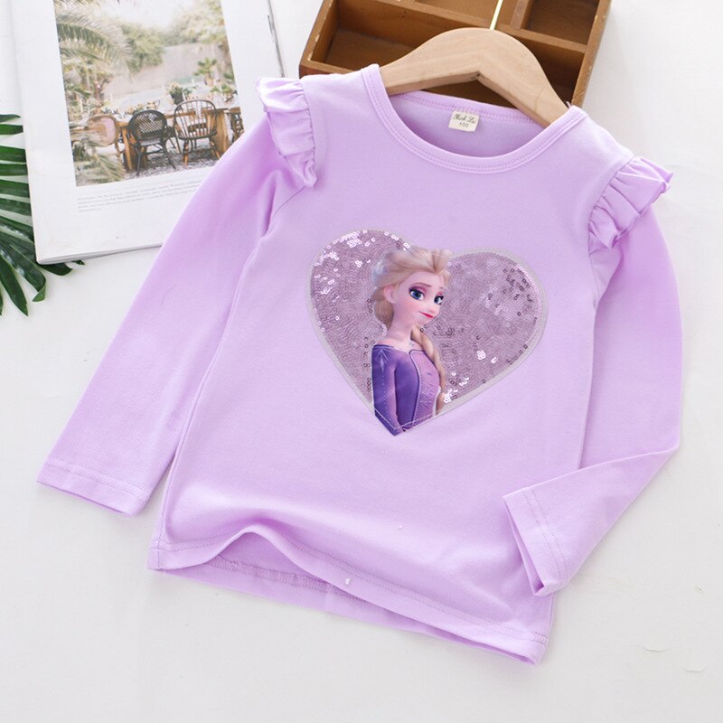 New Tee Shirt Girl Clothing Long Sleeves for Children's T-shirt Girls  Tops Sofia Quality Cotton Frozen Elsa Kids Clothes Ariel