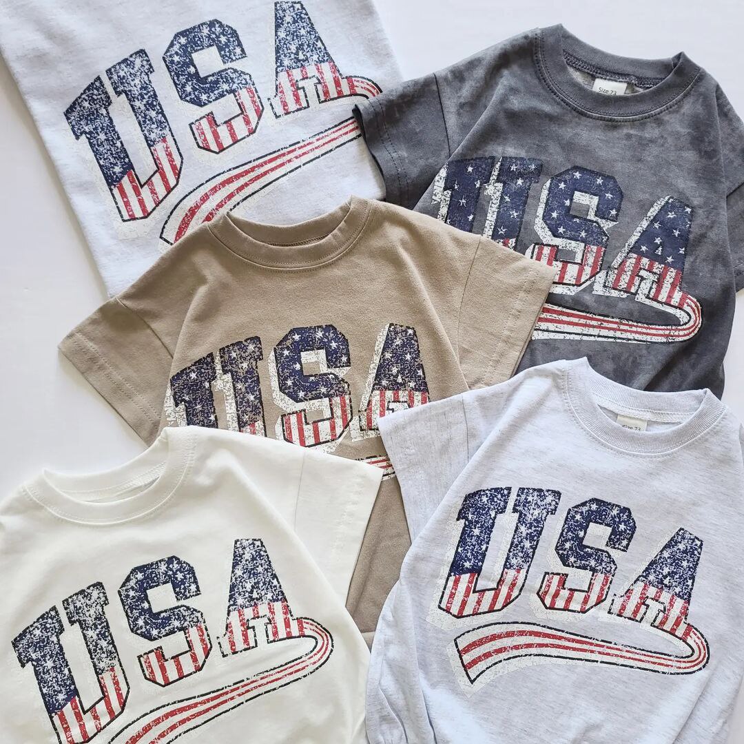 Summer Toddler Girls USA Print Star Stripe T-Shirt and Shorts Set Baby Boy Outfit Set Short-sleeve Tee Kids Clothes Sports Suit