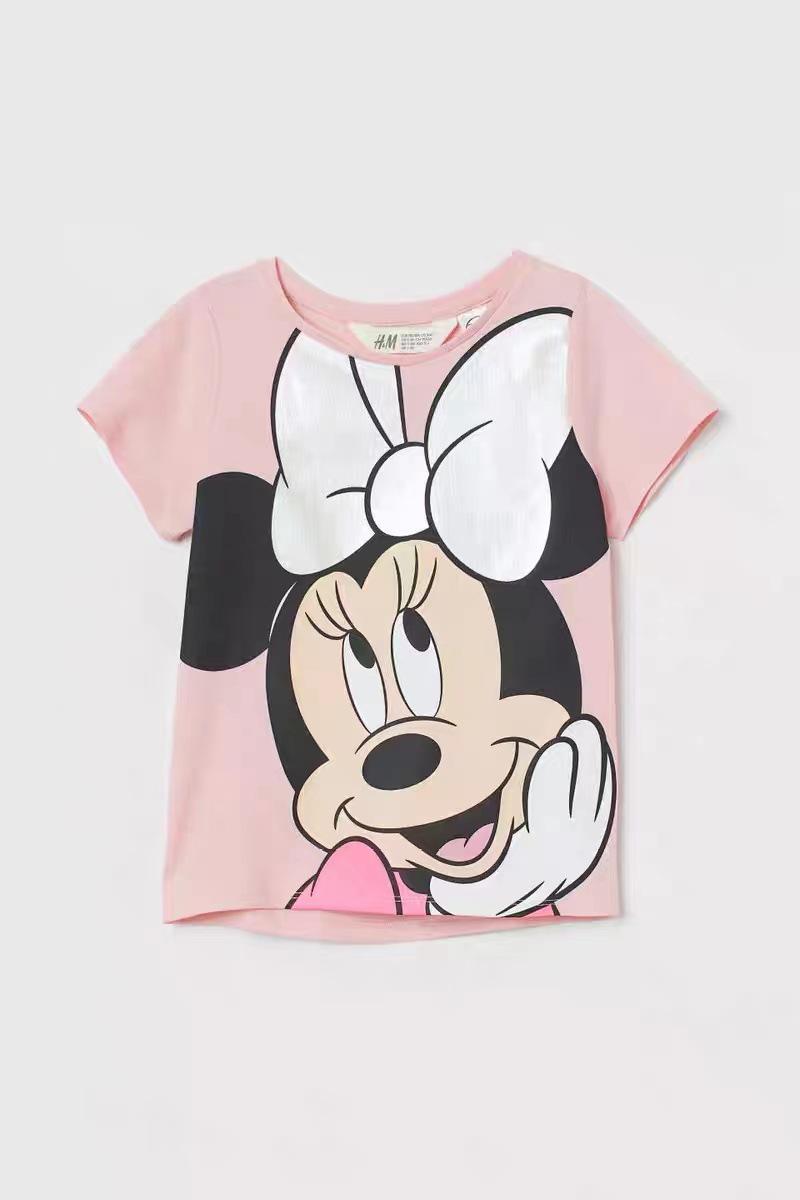 Pink Minnie Mouse Baby Girl T Shirts 2023 Summer Clothing New Fashion Cartoon Tees For Kids Short Sleeved Tshirts Tops Costume