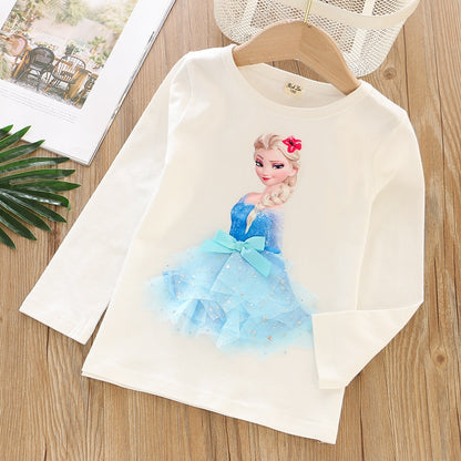 New Tee Shirt Girl Clothing Long Sleeves for Children's T-shirt Girls  Tops Sofia Quality Cotton Frozen Elsa Kids Clothes Ariel