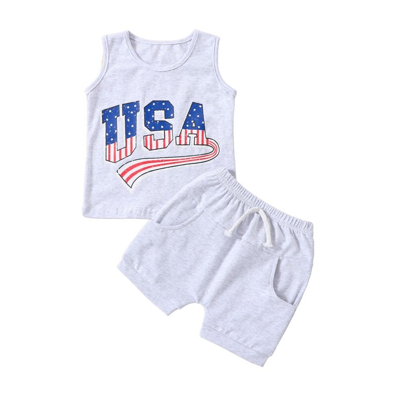 Toddler Boy Girl 4th of July Outfit Summer USA Sleeveless Tank Vest Flag Shorts Set Little Kids Baby Clothes