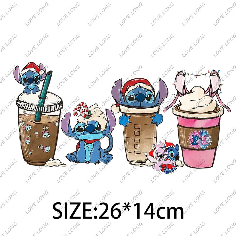 Disney Cartoon Stickers Princess Stitch Mickey Minnie Group Photo Iron on Patches Applique for Cloth Diy Craft