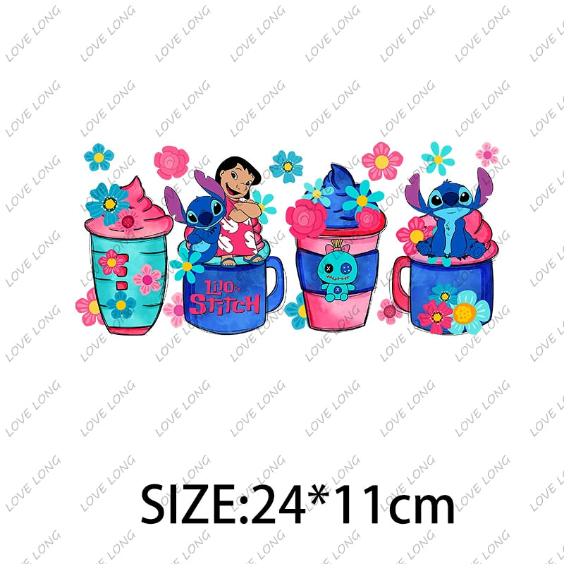 Disney Cartoon Stickers Princess Stitch Mickey Minnie Group Photo Iron on Patches Applique for Cloth Diy Craft