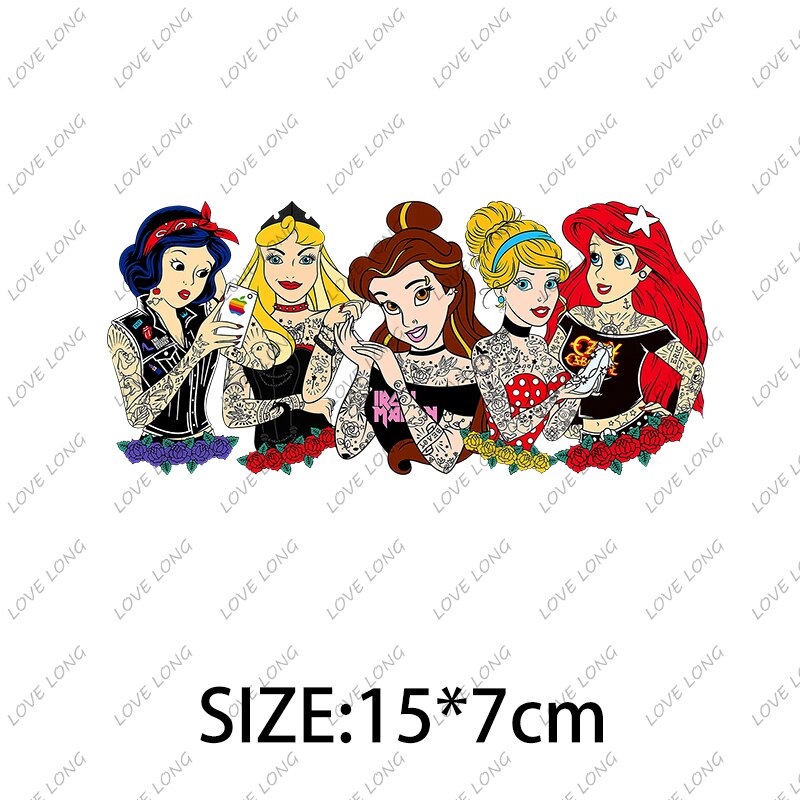 Disney Cartoon Stickers Princess Stitch Mickey Minnie Group Photo Iron on Patches Applique for Cloth Diy Craft