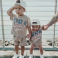 Summer Toddler Girls USA Print Star Stripe T-Shirt and Shorts Set Baby Boy Outfit Set Short-sleeve Tee Kids Clothes Sports Suit