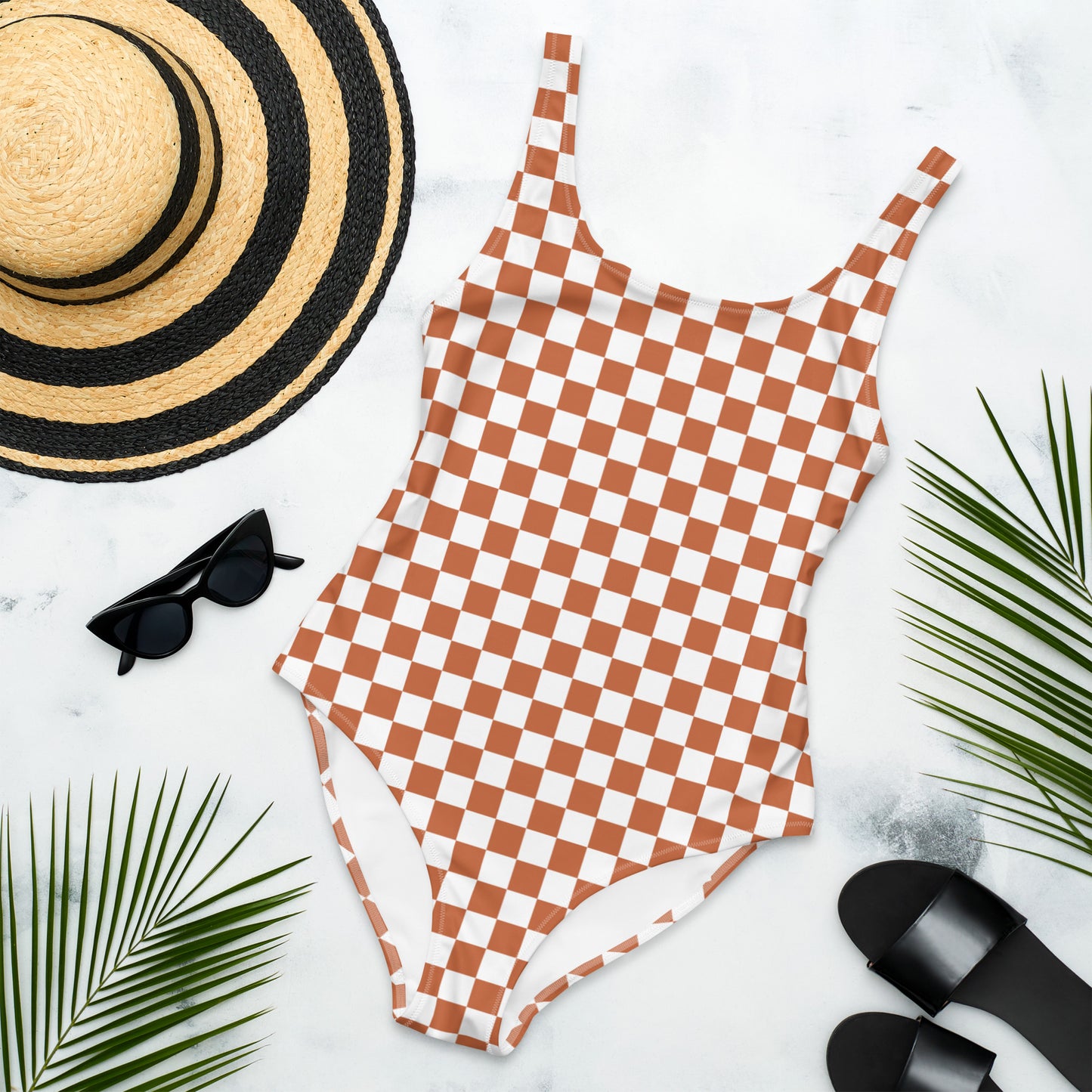 Brown checkered woman’s One-Piece Swimsuit