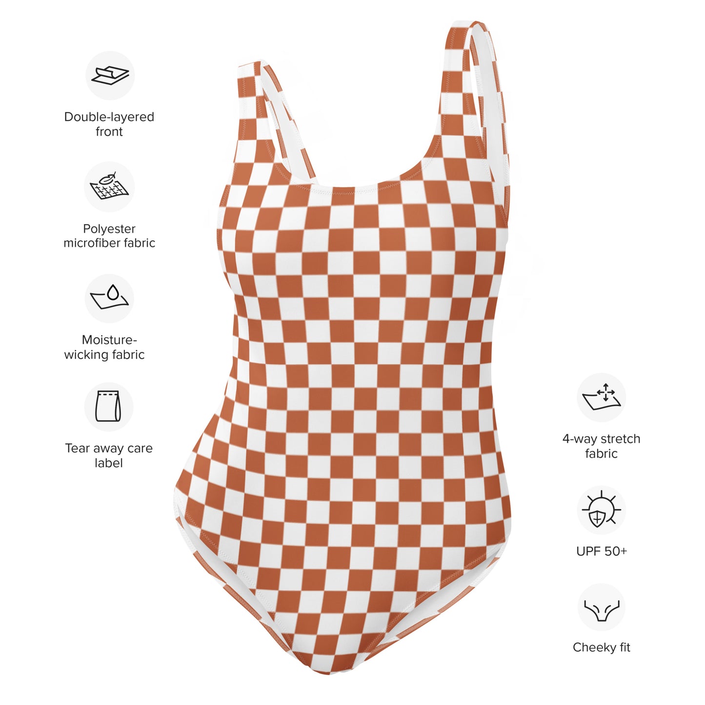 Brown checkered woman’s One-Piece Swimsuit