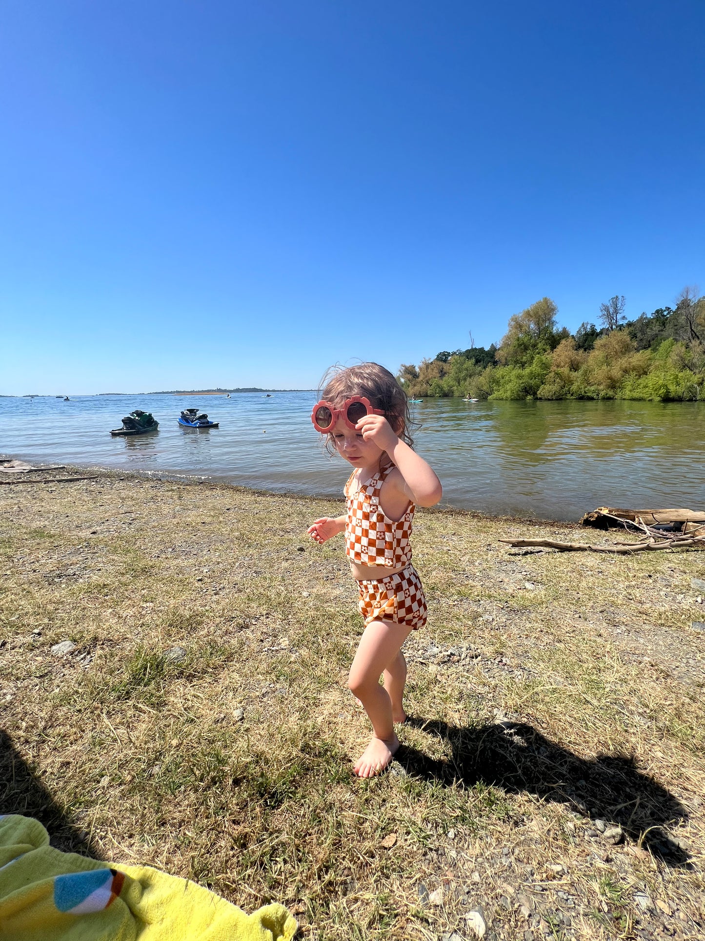 Checkered Smiley Brown Toddler 2 piece Swimsuit