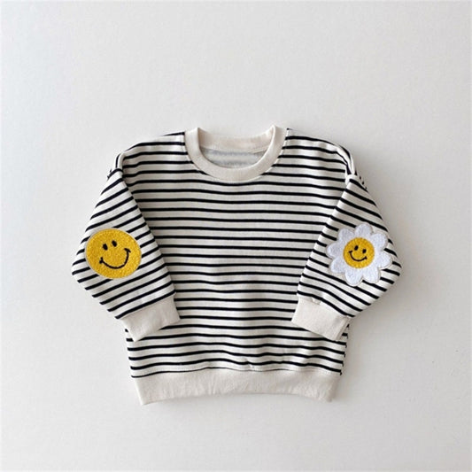 Boys Girls Cute Smile Embroidery Sweatshirt Baby Long Sleeve Pullover Floral Tops Children Casual Sweatshirt