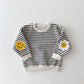 Boys Girls Cute Smile Embroidery Sweatshirt Baby Long Sleeve Pullover Floral Tops Children Casual Sweatshirt