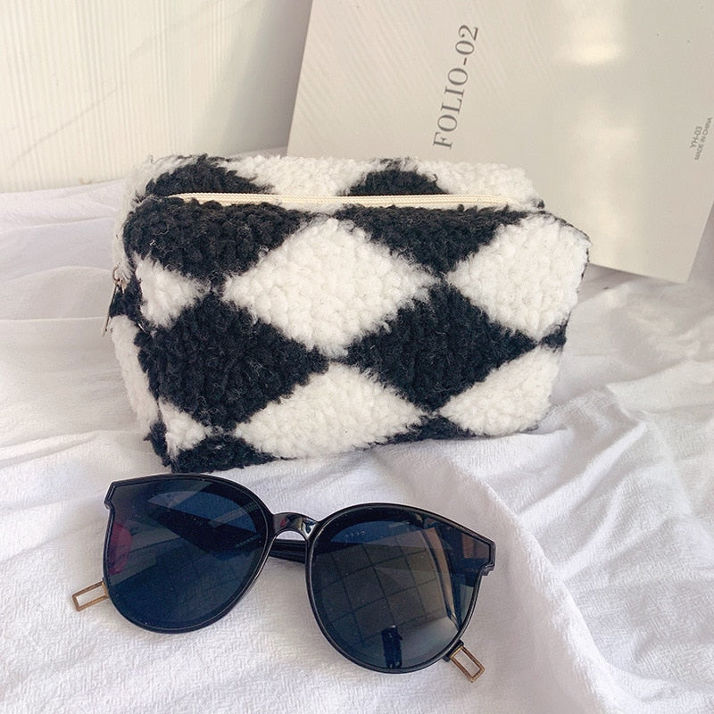 Soft Plush Checkerboard Pouch