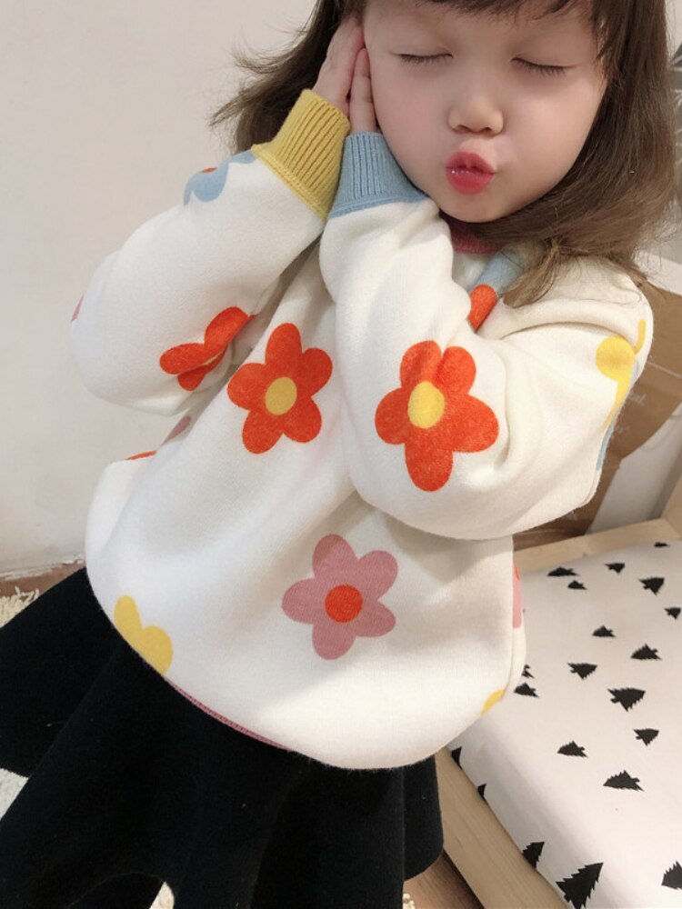 Knitted Sweater Autumn Winter Girls Floral Baby Kids Thick Keep Warm Long Sleeve Casuales Tops Toddler Children Pullover Toddler