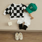 Checkerboard Fleece Pullover + Contrast Color Pants