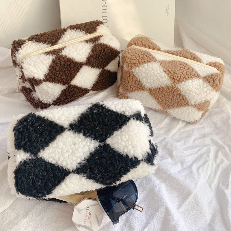 Soft Plush Checkerboard Pouch