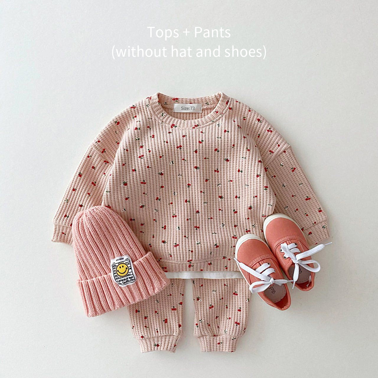 2022 New Toddler Kids Waffle Cotton Clothes Set Many Fruits Print Sweatshirt + Casual Pants 2pcs Boys Suit Baby Girl Outfits