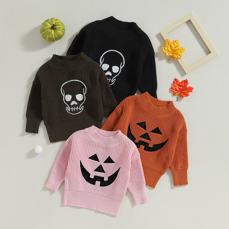 Knitted Sweater Halloween Pumpkin/Skull Print