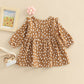 Dot Print Long Sleeve Ruffles Rompers/Pleated A-line Dress