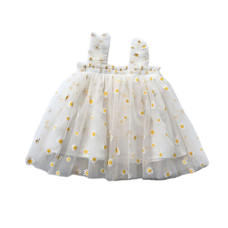 Summer Girls Dress Small Fresh Daisy Floral Toddler Girl Kids Birthday Party Dress Sling Tube Top Casual Tulle Princess Dresses