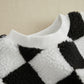 Checkerboard Fleece Pullover + Contrast Color Pants