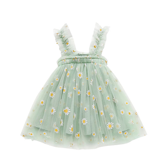 Summer Girls Dress Small Fresh Daisy Floral Toddler Girl Kids Birthday Party Dress Sling Tube Top Casual Tulle Princess Dresses