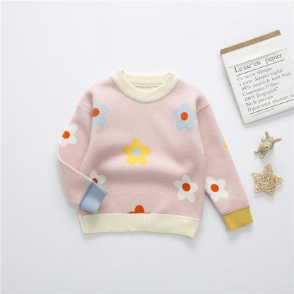 Knitted Sweater Autumn Winter Girls Floral Baby Kids Thick Keep Warm Long Sleeve Casuales Tops Toddler Children Pullover Toddler